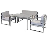 MFG Lounge-Set, 4-teilig | wetterfest | Stabile Alu-Gestelle, pulverbeschichtet | Hochwertige Auflagen | Lofttisch mit HPL-Platte | Gartentisch | Esstisch Outdoor