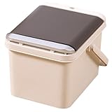 Healeved Kunststoff Teeblatt Mülleimer mit Sieb 7L Beige Wiederverwendbarer Teerestefilter für Küche Büro mit Deckel und Abflussöffnung Kompakter Küchenabfallbehälter