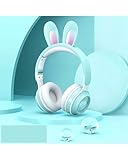 Noise Cancelling Ohrhörer Drahtlose Kopfhörer Mit Kaninchenohren bluetooth 5.0 Kopfhörer Mädchen Und Kinder Stereo-Musik-Headset Mikrofon RGB-Lichter Gamer Geburtstagsgeschenke Bluetooth Kopfhörer(Gre