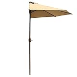 SDdPulse Halbrunder Terrassenschirm mit Kurbelmechanik, Outdoor Sonnenschirm für Garten Terrasse Balkon Terrasse Schatten Regenschirm - Khaki