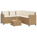 JUDYY Gartensofa in L-Form mit Tisch und Kissen Beige Poly Rattan, Lounge Sofa Outdoor, Garten Loungemöbel, Gartensofa, Gartenlounge - 369050