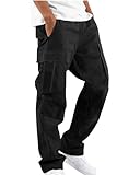 DUOLUVA Cargohose Männer Winter Herren Cargohose Cargohose Herren Schwarz Cargo Hosen Männer Cargohose Herren Stretch Schwarz L