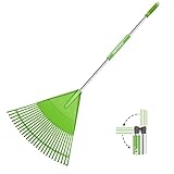 ORIENTOOLS Gartenrechen Faltbarer 26 Zinken Laubbesen Harke Garten mit Stiel Leichter Stahl Poly Strauchrechen 167 cm (Hellgrün)