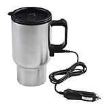 Auto-Heizbecher, elektrischer Teekessel-Becher, Reise-beheizter Kaffeebecher, 12 V, elektrischer Edelstahl-Warmwasserbereiter Becher mit Silikon-versiegeltem Deckel, vakuumisoliert, auslaufsicheres
