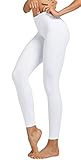 COOLOMG Damen Yoga Lang Hose Kompression Leggings Sport Trainingshose Weiß L