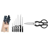 WMF Classic Line Messerblock mit Messerset, 7-teilig, bestückt, 5 Messer, 1 Wetzstahl, 1 Block & WMF Küchenschere 21 cm, Haushaltsschere mit Sägeschliff, Edelstahl, Kunststoffgriff, Universal-Schere