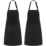 Riqiaqia 2er-Pack Küchenschürzen für Männer Damen, Kochschürze mit 2 Taschen zum Kochen, Backen, Malen, Hausarbeit (Schwarz)