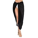 Lusofie Lang Pareos Strandkleid Damen Schwarz Sexy Strand Wrap Sarong Pareo Strandtuch Damen Chiffon Vertuschung Sommer Bikini Cover Up Wickelrock Überwurf Für Badeanzug (140 X 94 cm)