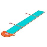 Bestway H2OGO! Wasserrutsche Fontäne, 488 x 129 cm, ab 3 Jahren, strapazierfähiges PVC, SplashBoost Sprinkler, Stomp-Pads, kleines Landebecken, Gartenschlauchanschluss, inkl. Reparaturflicken