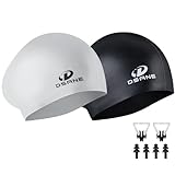 Silikon-Badekappe für langes Haar, ergonomisches 3D-Design, Silikon-Badekappen für Damen, Kinder, Herren, Erwachsene, Jungen, Mädchen, mit Ohrstöpsel und Nasenklammer, 2 Stück