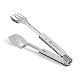 BURNHARD Grillbesteck 4-in-1, Multitool inkl. Grillwender, Grillgabel, Grillzange und Flaschenöffner