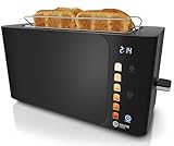 Balter Toaster 4 Scheiben, Touch Bedienung, Langschlitz, Edelstahl, Brötchenaufsatz, LCD Display Langschlitztoaster, Auftaufunktion, Brotzentrierung, TS-44 Schwarz matt