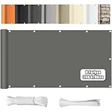 WEALSFUN Balkon Sichtschutz Balkonabdeckung (390Größen & 8 Farben) Balkonverkleidung Ohne Bohren blickdichte Wind UV-Schutz mit Ösen Kabelbinder Kordel,90X300CM Grau