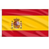 AhfuLife Spanien Flagge 90 x 150 cm, 1/2 Stück Spanien Fahne Leuchtenden Farben mit Messing-Ösen, Spain National Flagge für Weltmeisterschaft der Frauen Deko Balkon Garten Draußen und Drinnen