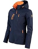 Storm Explorer Softshelljacke für Damen - Atmungsaktiv & Wasserdicht - leichte Übergangsjacke für den Frühling & Sommer - Wetterfeste Outdoor Jacke - Regenjacke mit Kapuze - Navy Blau XXL