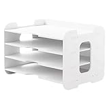 Dokumentenständer, Ablagefächer Stapelbar 4 Etagen, PVC-Organizer, Briefablage, für Zuhause, Büro, Schule, Weiß (Beige, One Size)