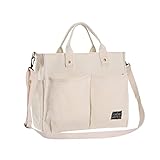 BLUEEE CHECKERS Canvas Tasche für Damen,Canvas Umhängetasche Damen, Schultertasche Casual Multifunktionale Crossbody Bag für Schule,Arbeit,Reisen etc (Beige#2)