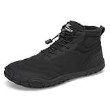 FLARUT Winter Barfußschuhe Herren Damen Warm Gefüttert Winterschuhe Breite Zehen Wasserabweisend Traillaufschuhe Winterstiefel(Schwarz,43)