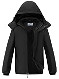 OutPro Herren Skijacke Winterjacke Warme FleecejackeWasserdicht Winddicht Funktions Baumwolljacke Winterjacke Outdoor WandernTibetisch schwarz,S