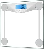ETEKCITY Personenwaage digital, Gewichtswaage mit großer blauen LCD-Hintergrundbeleuchtung, hochpräzise Messungen, 6 mm gehärtetes Glas, 180 kg, Silber, 1 Stück (1er Pack)