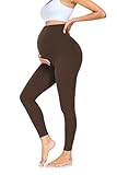 FuelMeFoot Damen Umstandsleggings High Waist Schwangerschaftsleggings Umstandshose Blickdicht Stretch Elastisch Weich Lang Yoga. Braun XL