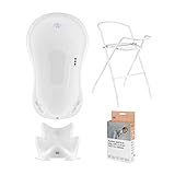 Baby Badewanne Set mit Gestell und Badewannensitz - für Neugeborene und Babys - stabil und bequem, Farbe: Weiß, Motiv:Yeti, Marke:Hylat Baby
