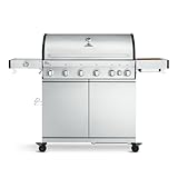 BURNHARD 6-Brenner Gasgrill Fat FRED Deluxe 2023 inkl. Backburner, 900°C Infrarot-Keramikbrennern, Seitenkochfeld, Gusseisen-Grillrost, Grillabdeckung, Edelstahl Grillwagen + klappbare Seitentische