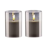 ZEYADA 2x LED Echtwachskerzen mit Timer Deko Kerzen im Glas Batterie flammenlos 8x10cm