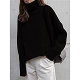 CYTSH Pullover Damenbekleidung High-Hals-Kaschmir-Pullover Frauen verdickter Pullover lose Absicherung faul Strick-Basis-Pullover (Color : BLACK, Size : Large)