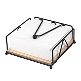 MumdoYAL serviettenhalter schwarz，serviettenspender，napkin holder，serviettenständer，Serviettenhalter Holz-Sockel & Eisenrahmen，mit Beschwertem Spannarm