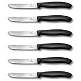 Victorinox Swiss Classic, Frühstücksmesser, Brötchenmesser, Scharfe Klinge, Wellenschliff, 11 cm, Kunststoffgriff, Rostfreier Stahl, Set 6teilig, Schwarz