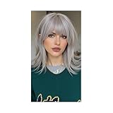 JIANBOHAIRS 10 Zoll Remy Echthaar-Topper mit Pony, Haarteile, Seidenbasis, 3 Clips in Haar-Toppern for Frauen, Haarverlängerungen for Thinning Hair(Gay)