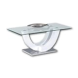 Stella Trading SWING Couchtisch Glas in Hochglanz weiß - stylisher Glastisch mit geschwungenem Gestell in U-Form für Ihren Wohnbereich - 120 x 48 x 60 cm (B/H/T)