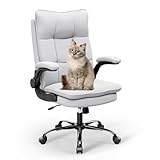 Asukale Bürostuhl Ergonomisch, Schreibtischstuhl, Chefsessel, PC Computerstuhl mit hochklappbarer Armlehne, drehbar und Wippfunktion, Höhenverstellbar, Doppelt verdickte Rückenlehne, Bis 150 kg Grau