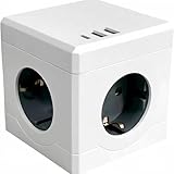 Steckdosenwürfel mit USB, Steckdose ohne Kabel 3 Steckdosen, 6-in-1 Steckdosenadapter USB Steckdose Würfel stecker für Büro Hause Reisen-Weiß