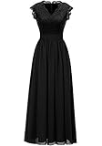 Dressystar Damen Elegant Ballkleider V-Ausschnitt Flora Spitze Chiffon Lang Cocktailkeider Abendkleider Schwarz S