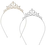 2er Set Tiara-Stirnband mit Strass, Prinzessinnenkronen für Damen, Kronen-Stirnband für Geburtstag, Hochzeit, Weihnachten, Festliche Verkleidungsaccessoires (Gold Silber)