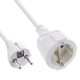 InLine Schutzkontakt-Verlängerungskabel CEE 7/7 für Innenbereich, GS-Zertifiziert mit Kinderschutz, 230V, H05VV-F3G1,5, 1m, weiß, 16400W