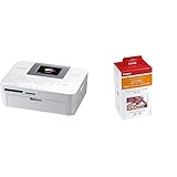 Canon Selphy CP1000 Fotodrucker 10x15 cm (mobiler Drucker, USB, 300x300 DPI, Direktdruck von kompatiblen Kameras), weiß & Druckerkartusche RP-108 und Papier für Selphy CP Fotodrucker Serie