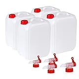 Höfer Chemie 4 x 5 L leere Kunststoff Wasserkanister Set weiß - für Camping & Freizeit, BPA-frei, lebensmittelgeeignet
