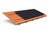 Solarway PV Photovoltaik 2er Montage Set Ziegeldach Befestigung Schiene Dachhaken - inkl. Aluprofil, Endkappen, Endklammern, bis 115 cm Breite pro Modul und 35 mm Höhe,Silber (Ziegeldach-Halterung)