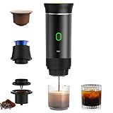 NICEWAT Tragbare Elektrische Espressomaschine, Elektrische Kapsel Kaffeemaschine für Auto Kompatible mit Kapseln/Pulver, Elektrisch Beheizte Reisekaffeemaschine mit USB-C für Camping Büro Wandern