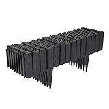 YUENFONG 2,3 m Rasenkante Kunststoff Holzoptik Beeteinfassung, Beetumrandung Rasenkanten Palisadenzaun mit 10 cm Erdspießen, Gartenpalisade Blumenbeet Beetzaun, Anthrazit