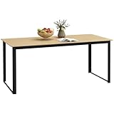 Outsunny Gartentisch Metall 175x78 cm Wetterfest Balkontisch mit Holzoptik, Lamellendesign Buffettisch Campingtisch für 6 Personen Terrassentisch Outdoor Esstisch für Garten, Terrasse Balkon Schwarz