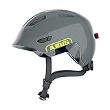 ABUS Kinderhelm Smiley 3.0 ACE LED - Fahrradhelm mit Licht - tiefe Passform & Platz für einen Zopf - für Mädchen und Jungs - Grau (shiny grey), Größe M (50-55 cm)