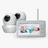 Babysense Babyphone mit 2 Kameras 5 Zoll, Video Babyphone ohne WLAN, Fernbedienung PTZ, Nachtlicht, Wiegenlieder, 300m Reichweite, Zwei-Wege-Audio, 4-facher Zoom, 4000mAh Akku, 720p