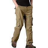 Cargohose Herren Loose Fit, Outdoorhose Herren Lang, Wanderhose Mehrere Taschen Trekkinghose Vintage Freizeithose Einfarbig Arbeitshose Praktische Abriebfeste Überziehhose Für Männer
