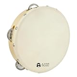 A-Star 8 Zoll/20 cm handgeführtes hölzernes Tamburin, traditionelle Einzelmetall-Glockenreihe – natürlicher Kopf