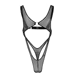 GENEMEN Glänzender Turnanzug für Herren, sexy Tangas, durchsichtig, hohl, Shapewear Bodysuits, Vorne hohl, schwarz, Einheitsgröße