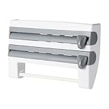 Trayneel 3-in-1-Aluminiumfolie, Kunststofffolie, Pergament, Papierhandtuch-Organizer mit verdecktem Zwei-Wege-Schneider, drehbare Metallrolle, ABS, Küchenaufbewahrungsspender für Schublade, Grau (Grau